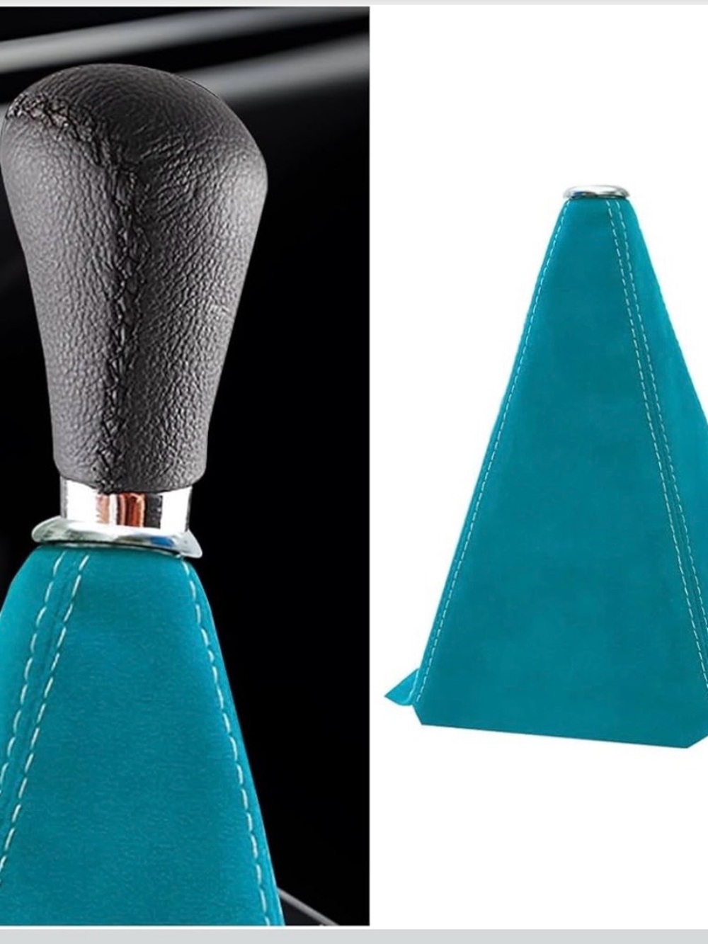NEW Suede Light Blue Shift Boot Cover with White Stitching